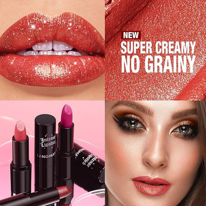 Jolilab Sparkling Lipstick Lip Gloss Long Lasting Waterproof Moisturizer Lip Balm Glitter Shimmer Metallic Lipstick, Diamond Shiny Bold Glow Goth Lipstick for Women Girls,Non-sticky (2, 07#+04#)