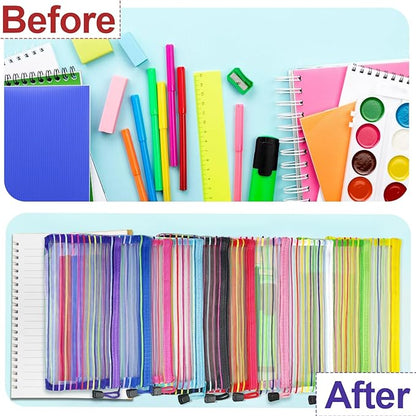 Mesh Bags with Zipper (40 Pack), Small Nylon Makeup Bag Cosmetic Pouches Travel Organizer for Purse Diaper Bag Home Organizing Striped Mix 10 Colors