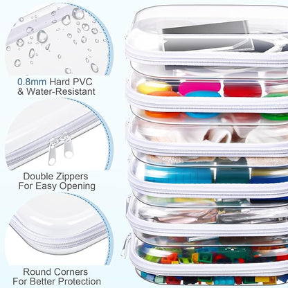 Sanwuta 6 Pcs Clear Hard Zipper Case Hard Plastic Zipper Pouches Makeup Bag Pencil Pouches Transparent Cases for Snacks Plastic Storage Organizer Box for Travel(Clear,7.87 x 5.9 x 2 Inch)