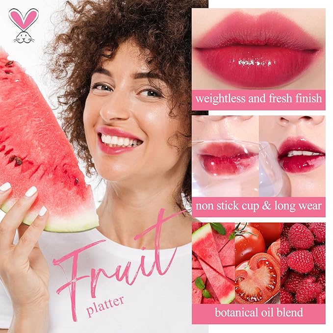 bayfree Lip Tint Stain Set, Korean Water Tint Lightweight Non-sticky, Waterproof Long Lasting Liquid Blush & Lip Stain, Transfer-Proof, Matte Finish Lip Color Makeup (fruit platter)