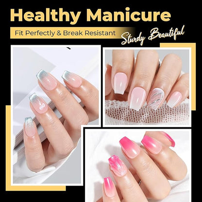 UNA GELLA Short Coffin Nail Tips 600Pcs, Short Coffin Gel Nails Tips Pre Etched 12 Sizes Soft Gel Fake Nails Tips Pre-file Full Cover for Nail Extension Home DIY Salon with Box