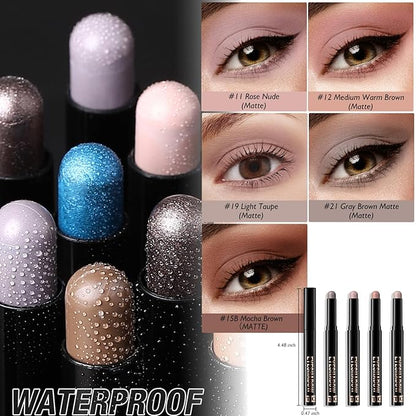 Matte Eyeshadow Stick, Gray Cream Eye Shadow Stick Waterproof Neutral Brown Eyeliner Brightener Pencil Crayon Long-Lasting Eye Highlighter Makeup for Women Easy to Use High Pigmented