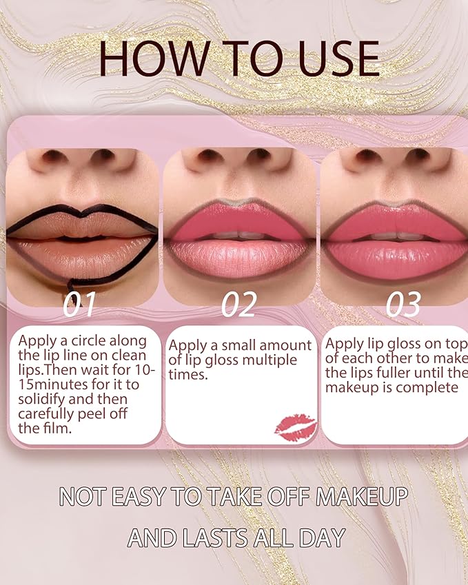 Peel Off Tattoo Lip Liner Stain Lip Gloss Combo Sets, 2 Colors Rose Pink Brown Matte Lip Liner and Nourishing Lip Gloss Tint Stain Kit, Long Lasting Waterproof Non Sticky Liquid Lipstick Makeup-Set 01