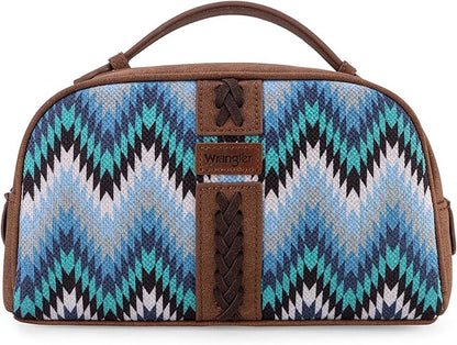 Montana West Wrangler Makeup Bag for Women Small Cosmetic Toiletry Bags Western Make Up Pouch Durable Cute Travel Purse, Jean Blue
