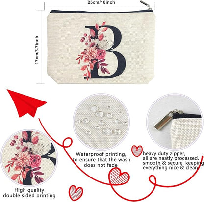 Initial A-Z Personalized Floral Makeup Bag, Monogrammed Birthday Gifts for Women Mom, Mothers Day Christmas Gift Ideas for Best Friend, Bride Bridesmaid, Her, Grandma, Small Travel Cosmetic Bag (B)