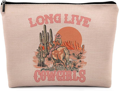 Pink Cowgirl Cosmetic Bag, Western Supplies for Women Makeup Bag for Purse, Western Makeup Bag, Long Live Cowgirls Preppy Gifts Cowgirl Gifts Pouch Bags, Western Bags for Women