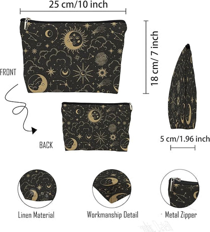 huester Black Golden Sun and Moon Star Witchy Makeup Bag, Moon Make Up Bag, Tarot Cosmetics Bag, Cosmetic Bags Travel Makeup Pouch Astrology Witchy Gifts for Purse Women Girls Sister Mom
