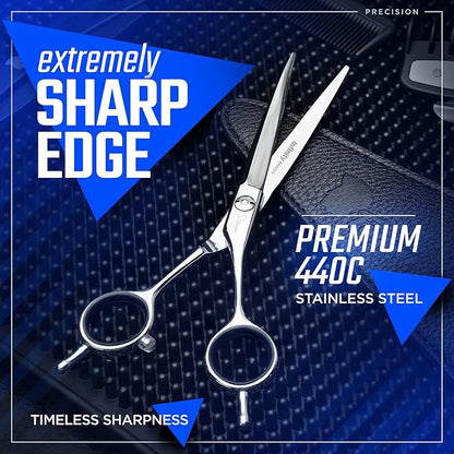 Fagaci Professional Hair Cutting Scissors 5” Super Sharp Thin Blades, 440C Steel for Maximum Precision Hair Scissors for Women & Men, Lightweight Hair Shears for Hair Cutting, Barber Scissors