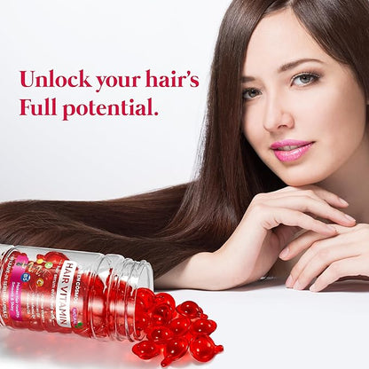 Green Cosmos Hair Vitamin Treatment & Moisturizing Oil Capluse with Avocado, Macadamia & Moroccan Oil for Dry and Damaged Hair - Leave-in Anti Frizz Conditioner with Vitamins A, C, E & B5-40 Capsules
