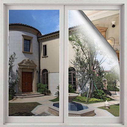 Volcanics One Way Window Privacy Film, Sun Blocking Window Tinting Film for Home Heat Control Mirror Tint Film Static Cling 23.6 x 78.3 Inches, Silver