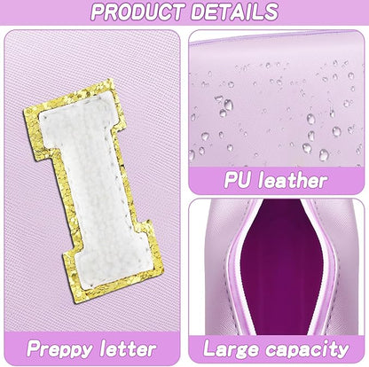 Gifts for Girls Initial Makeup Bag Personalized Cosmetic Bag with Zipper Cute Travel Toiletry Bag Waterproof PU Preppy Makeup Pouch Birthday Gift for Teen Girls Women(Purple I)