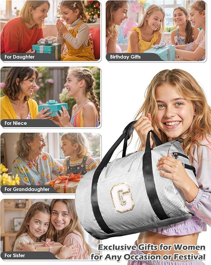 5 6 7 8 9 10 Year Old Girl Birthday Gift, Girls Travel Duffle Bag, Kids Initial Overnight Bags with Shoe Compartment, Monogram Weekender Bag with Makeup Pouch, Trip Essentials (Letter Q)