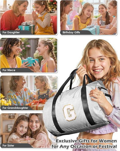 Gifts for Teenager, Girls Travel Duffle Bag, Kids Initial Overnight Bags with Shoe Compartment, Monogram Weekender Bag with Makeup Pouch, Stocking Stuffers for Teen Girl (Letter F)