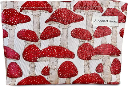 STARDW Cute Makeup Bag Aesthetic Cosmetic Bags for Women Girls, Travel Toiletry Bag Large Capacity Zipper Makeup Pouch, Purse Organizer Pouches,Canvas Lining (Red Mushroom)
