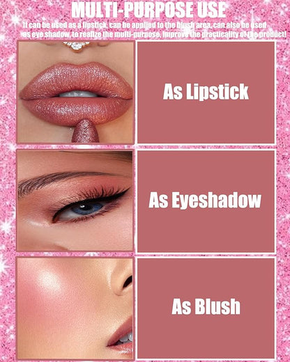 Metallic Glitter Lipstick Matte Long Lasting Nude Pink Lip Gloss for Women,Shimmer Diamond Sparkling Shiny Lip Stick Waterproof Lipgloss Lipstick,High Pigmented Tinted Red Lipstain Lipcolor Makeup-01