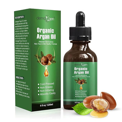 Argan Oil -100% Organic & Cold Pressed Moroccan Oil - Anti-Aging Moisturizing Treatment for Face, Hair, Skin & Nails, Acne Scars, Anti-Wrinkle. (4 FL OZ)