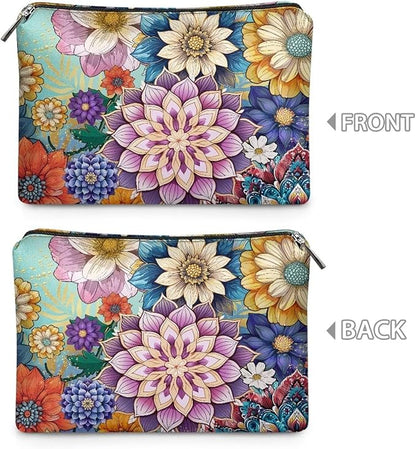 COEQINE Gothic Makeup Bags for Women Floral Wallet Leather Cosmetic Case With Zipper Soft Waterproof Lip Makeup Organizer Handbag