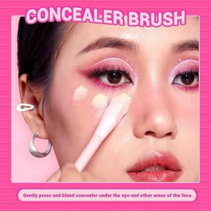 Jessup Foundation Brush and Concealer Brush, Pink Makeup Brushes Set 2Pcs Premium Synthetic Face Make up Brushes for Liquid Cream, T497