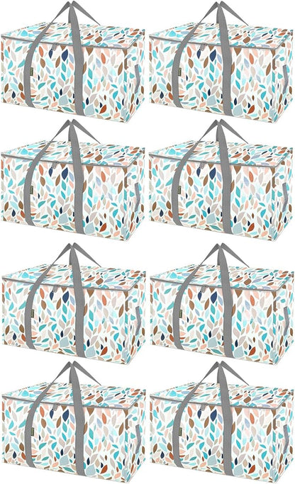 BALEINE 8-Pack Oversized Moving Bags with Reinforced Handles, Heavy-Duty Storage Tote for Clothes, Moving Supplies (Mosaic, 8-Pack)