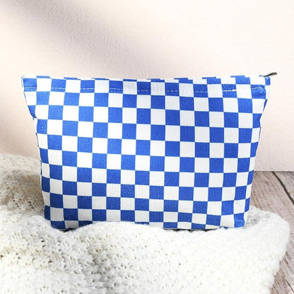 SOIDRAM 2 Pcs Checkered Makeup Bag Large Cosmetic Bag Toiletry Bag Makeup Pouch Travel Bag Organizer Cute Makeup Brushes Aesthetic Accessories Storage Bag for Women Royal Blue