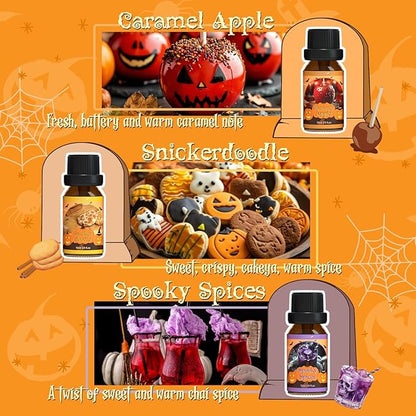 Halloween Fragrance Oils Set, ARVIDSSON Fall Essential Oils for Diffuser - Pumpkin Pie, Spiced Cider, Caramel Apple, Candy Corn, Snickerdoodle, Spooky Spices, Autumn Scented Oil Gift for Women
