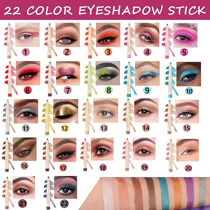 Rose Gold Eyeshadow Makeup, Waterproof Hypoallergenic Long Lasting Eye Liner, Highlighter Matte Cream Eye Shadow Stick, Glitter Primer Palette Shimmer Eyeliner Pen
