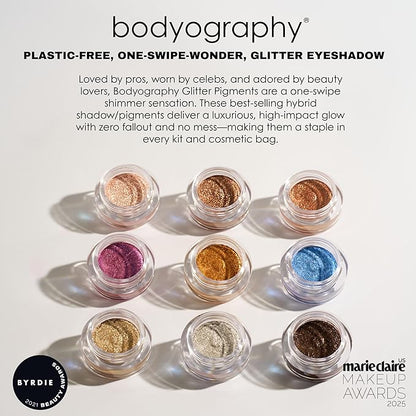 Bodyography Glitter Pigment Eye Shadow | Long Wear Shimmer Eyeshadow | Vegan, Talc & Paraben Free | Cream Powder Formula | Blue Morpho (Chrome Periwinkle) 1.5 g