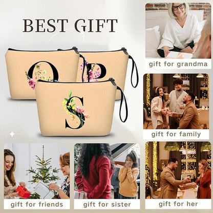 Women Birthday Unique Bride to be Bridal Shower Initial Gifts for Mom Sister Friend Her Teacher Aunt Makeup Cosmetic Bag with Mirror Mothers Day Christmas Graduation S