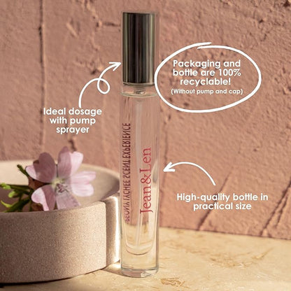 Jean & Len Scent Experience Peony & Lychee, Eau de Toilette with peony & lychee fragrance, practical mini perfume, ideal for on the go, minimalistic glass bottle, 0.34 Fl. Oz.