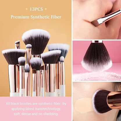 Jessup Brand 25pcs Professional Makeup Brush set Beauty Cosmetic Foundation Power Blushes eyelashes Lipstick Natural-Synthetic Hair Brushes set (Pearl White/Rose Gold)
