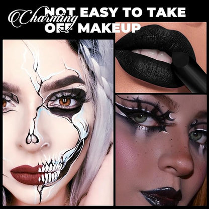 Halloween White Lipstick Matte Body Painting Stick for Women Waterproof Lipsticks Dark Long Lasting Lip Stick Gothic Zombie Vampire Cosplay Cruelty Free Lipstick, DU-White
