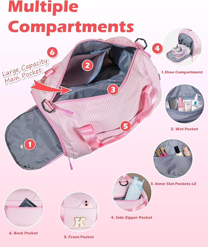 Christmas Gifts for Grandkids, Girls Travel Duffle Bag, Kids Initial Overnight Bags with Shoe Compartment, Personalized Weekender Bag with Makeup Pouch, Cute Stuff for Teen (Letter P)