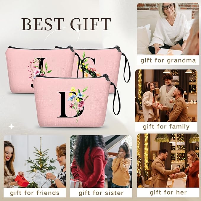 Women Birthday Maid of Honor Monogrammed Gifts for Bride Bridesmaid Sister Friend Her Teacher Makeup Cosmetic Bag with Mirror Mothers Day Christmas Graduation D