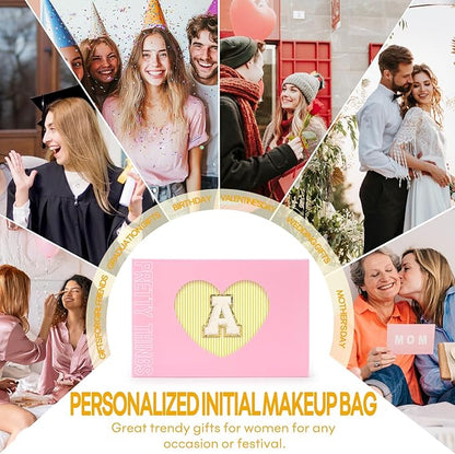 mibasies 2 PCS Initial Makeup Bags: Mothers Day Gifts for Women - Best Friend Birthday Gifts Graduation Gifts Wedding Bridesmaid Girlfriend Wife Daughter Sister Girl Gifts - Yellow M