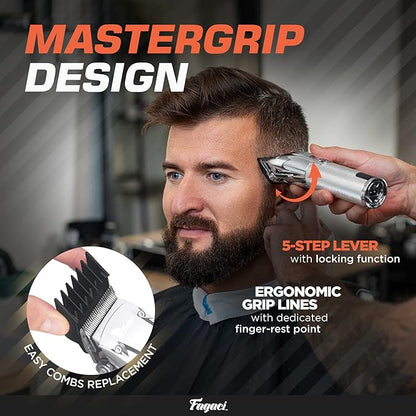 Fagaci Professional Hair Clippers & Barber Brush Neck Duster Set, Turbo Power Cordless Hair Clippers for Men, High Carbon Steel Blades, 2 Count