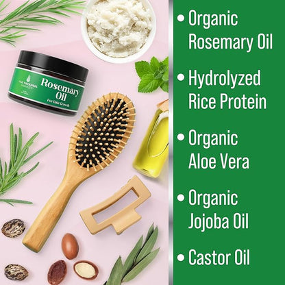 Rosemary Oil for Hair Growth Hydrating Mask for Dry Damaged Hair, Curly, Frizzy or Color Treated. Rosemary Scalp Treatment for Women, Men. Use Overnight, Leave In