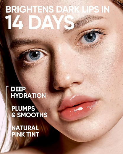 Hydrating Brightening Lip Serum, Smooth Tinted Lip Stain, Plumping Lip Gloss with Polypeptide Squalane, Moisturizing Balms, Brighten Dark Lips, Korean Beauty Makeup (01 Baby Pink)
