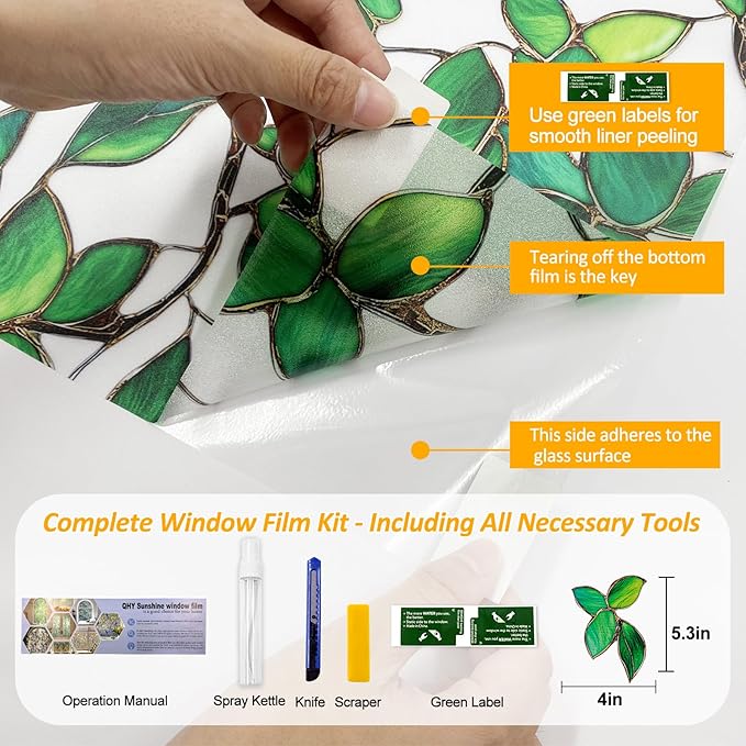 Window Privacy Film Stained Glass Window Film Frosted Window Film Window clings Non-Adhesive Reusable Decorative for Home Removable (Green Frosted, 35.4 X 157.4 in)