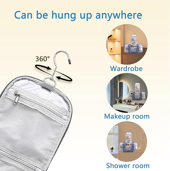 Hanging Toiletry Bag for Women, Travel Makeup with Metal Swivel Hook, Organizer for Full Sized Cosmetics and Toiletries,Water-Resistant Nylon,Paisley Floral