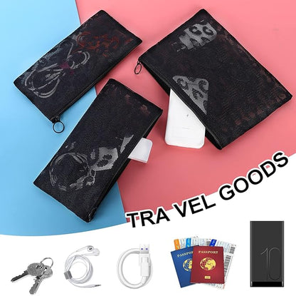 12 Pieces Zipper Nylon Mesh Pouch, Mesh Cosmetic Bags Makeup Bags Pencil Case, Multipurpose Travel Bags for Cosmetic School Office Supplies and Travel Accessories (Black Lace, A5)