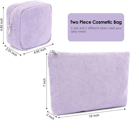 Corduroy Makeup Bag, Travel Cosmetic Bag Organizer Toiletry Bag Make Up Bags with Zipper & Compartments for Women Girls, 2PCS
