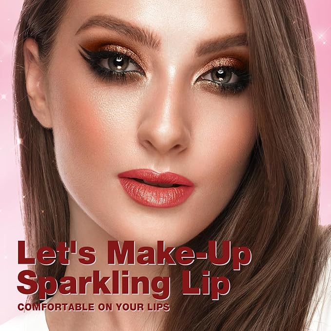 Jolilab Sparkling Lip Gloss, Long Lasting Waterproof Moisturizer Lip Balm Glitter Shimmer Metallic Lipstick, Diamond Shiny Lipstick for Women Girls, Non-sticky