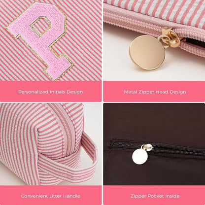 Personalized Makeup Bag for Women Girls - Fashion Cosmetic Bag Trendy Travel Toiletry Bag with Initials Letter - Teen Gifts - Peach,P