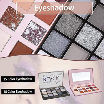 All In One Makeup Kit, Travel Makeup Kit, Makeup Gift Set, Makeup Kit for Women Full Kit, Makeup Bundle Includes Foundation Eyeshadow Palette Lipstick Eyeliner Mascara Contour Stick Cosmetic Brush Set
