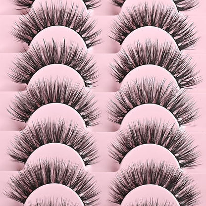 FARRED Cat Eye Lashes Natural Fake Eyelashes Short Wispy Lash Strips Volume Eyelash Cateye Medium Length False Lashes Natural Looking Full Short Strip Pestañas Set for Beginners