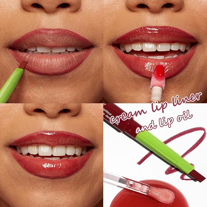 Matte Finish Lip liner and Nourishing Lip Gloss Kit for Women, High Pigmented Natural Nude Pink Red Brown Lip Pencil Makeup Long Lasting Moisturizing Plumping Lip Oil Gloss Winter Care (#07)