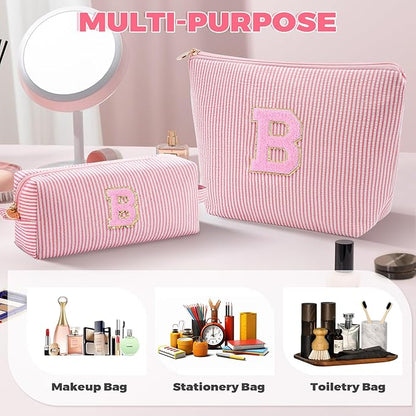 Bridesmaid Gifts Wedding Day - Bridal Shower Gifts,Maid of Honor Gifts,Initials Makeup Bag Set Cosmetic Bag - Peach,B