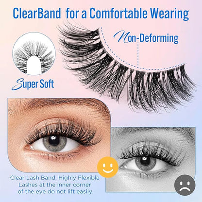 Eyelashes Natural Look False Lashes - Bepholan Fake Eyelashes 5D Super Fluffy False Eyelashes Black Band Wispy Lashes 3-Pack Faux Mink Lashes(XMZ91)