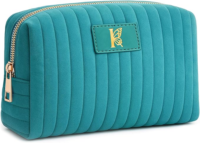 Monogrammed Make Up Bags for Women,Personalized Cosmetic Bags Women,Small Quilted Makeup Pouch,Cute Makeup Bag Travel,Birthday Gifts for Teen Girl (Blue I)