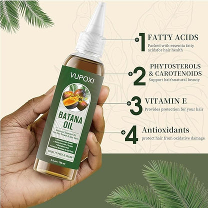 Batana Oil for Hair Growth | Dr. Sebi approved | Sourced from Honduras | Eliminates Split Ends | Prevents Hair Loss | Promotes Hair Thickness | 100% Natural Organic Hair Oil - 4 fl oz